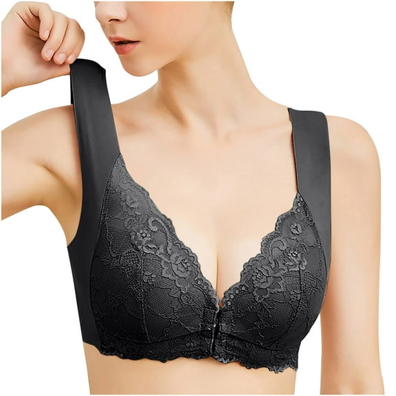 Penkiiy Women Bras Women Lace Patchwork Bra Wire Free Underwear One-Piece Bra Everyday Underwear Black Bras