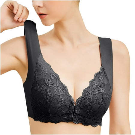 Dealovy Front Closure Bras for Women Lace Full Coverage Bra Push up Wireless Wide Strap Comfort Bra
