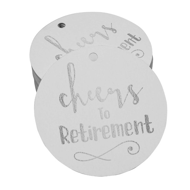Inkdotpot Cheers To Retirement Bottle Tag Real Silver Foil Favor Hang Tags Pack Of 50