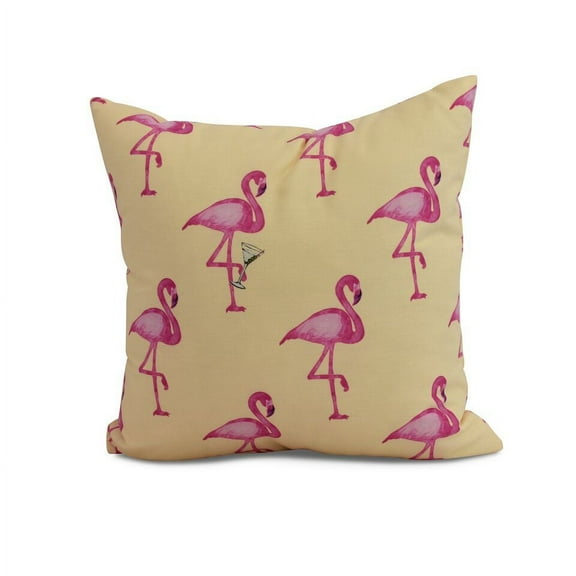 Simply Daisy, 20 x 20 inch, Flamingo Fanfare Martini Animal Print Pillow, Yellow