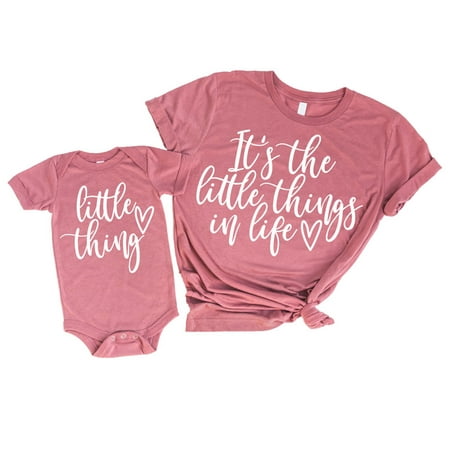 

Little Thing Cursive Mommy & Me Matching Outfits White on Mauve Bodysuit Newborn