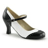 Womens Black and White Mary Jane Shoes with 3 Inch Chunky Heels and Round Toe