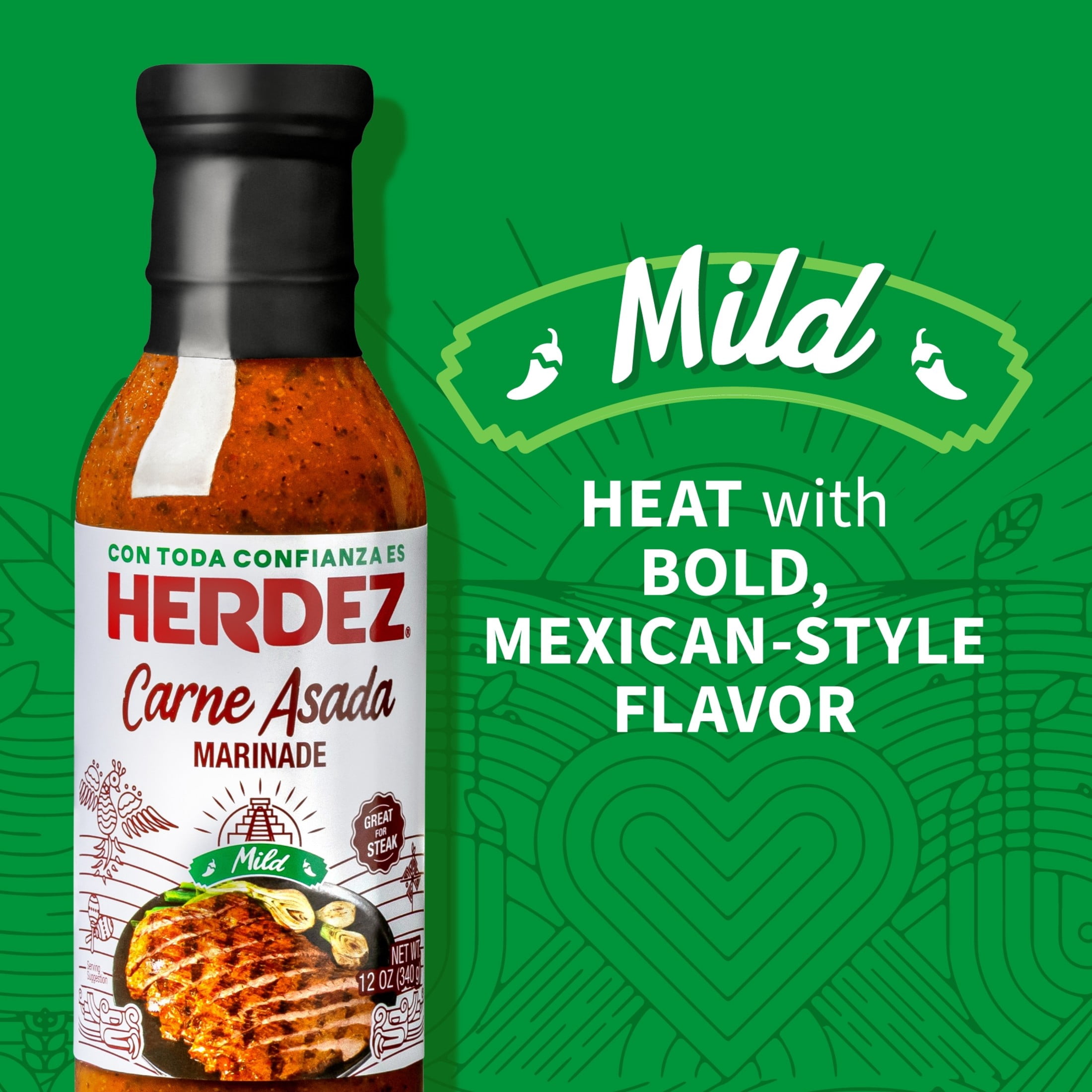 (6 pack) HERDEZ Carne Asada Marinade Mild, Marinade, 12oz Glass Bottle