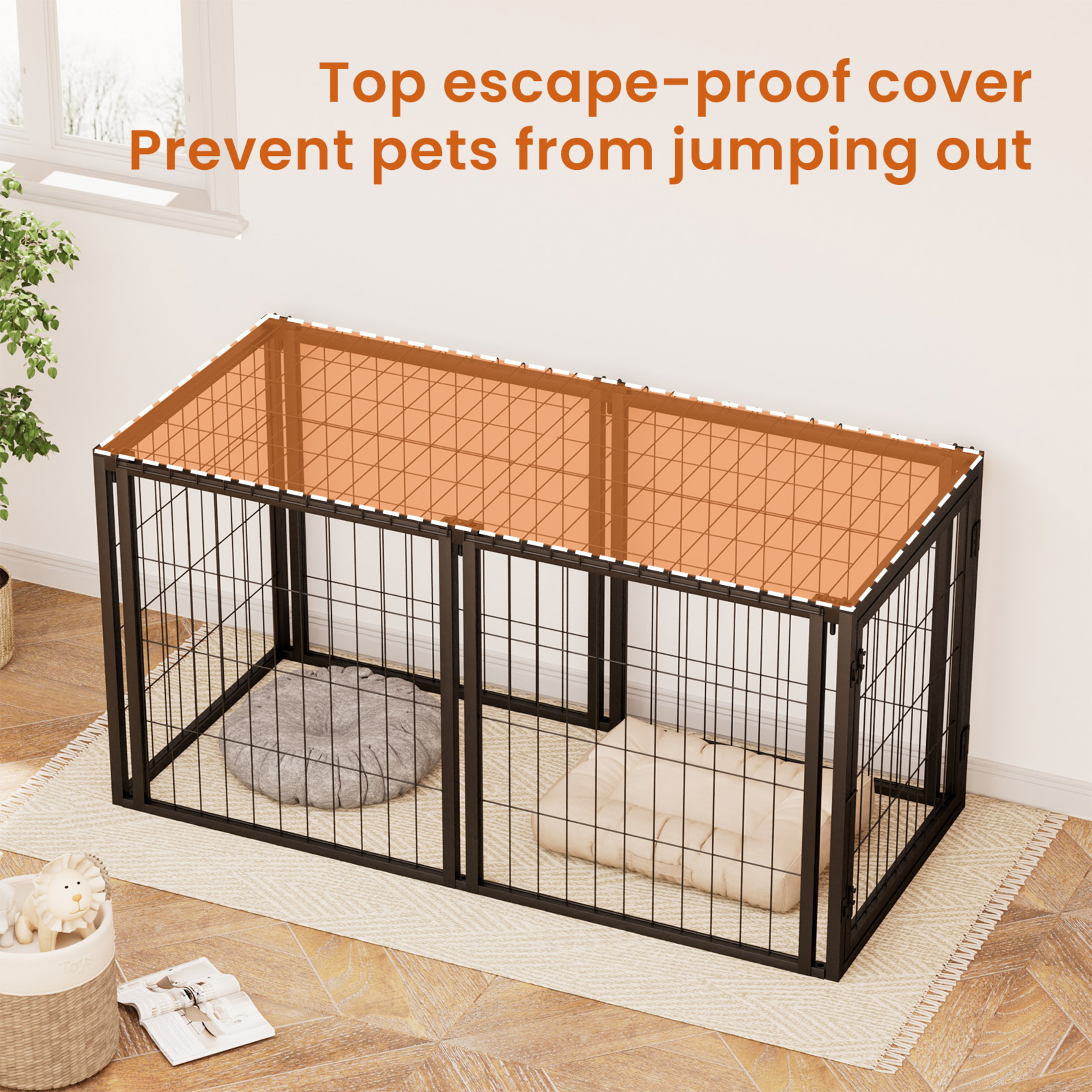 Noble House 47" Metal Dog Crate with Divider & Top Cover, Indoor Puppy Kennel for Small & Medium Dogs, Black