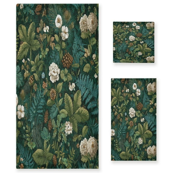 3 Piece Bath Towels Set Bath Towel, Hand Towel and Face Towel for Bathroom, Gym, Hotel Pine Cones and Mossy Ferns