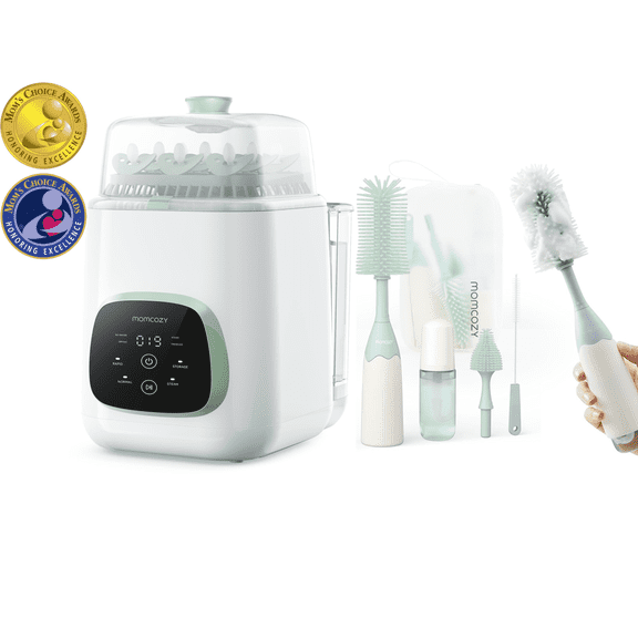 Momcozy Portable Bottle Brush Set - Baby Bottle Cleaner Kit and Momcozy KleanPal Pro Baby Bottle Washer, Sterilizer & Dryer - All-in-One Cleaning Machine for Bottles