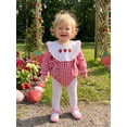 thumbnail image 4 of RUINIXCW Baby Girls Fall Plaid Romper Strawberry Embroidery Lace Ruffles Bodysuits, 4 of 8