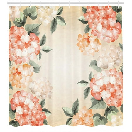 Floral Shower Curtain Blooming Hydrangea Flowers Leaves Bouquet