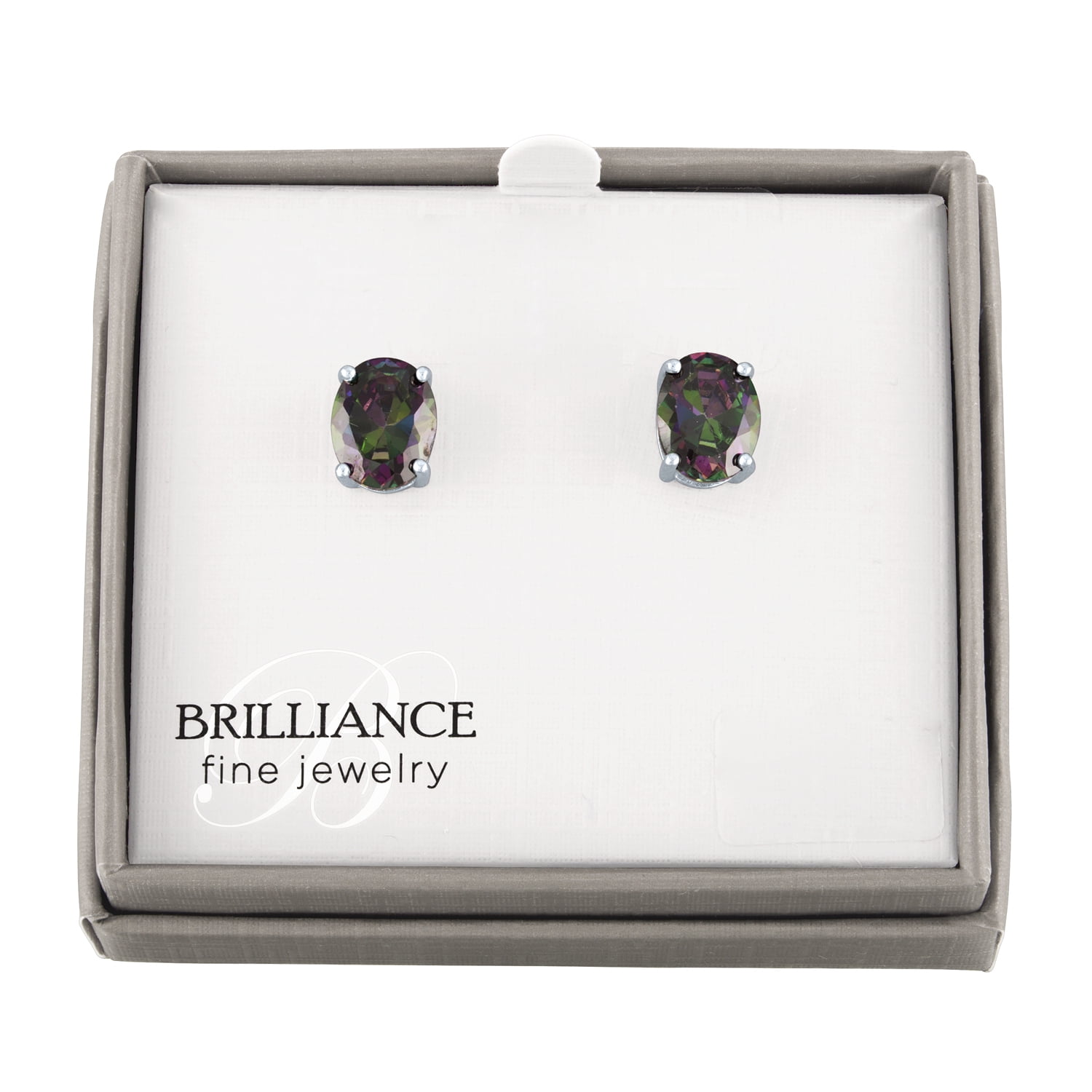 Ladies Brilliance Fine Jewelry Simulated Mystic Topaz and CZ Sterling Silver Earrings