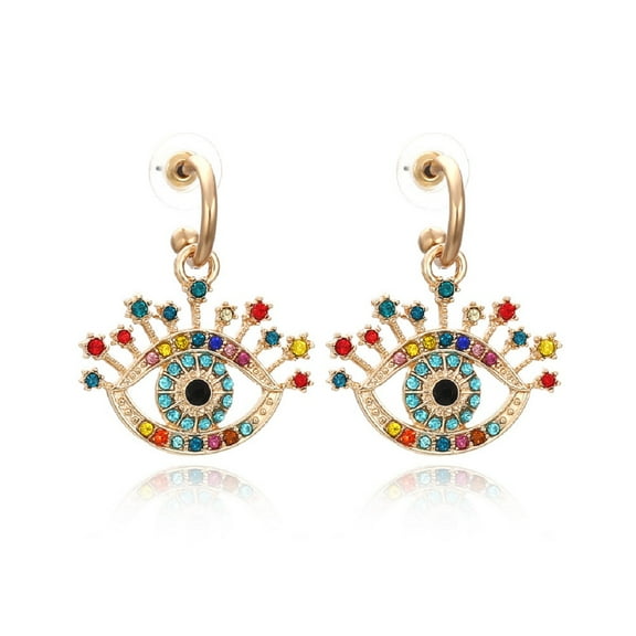 QDDollarsFun Abstract Eye Earrings, Colorful Evil Eye Dangle Earrings for Women, Bohemian Gold Evil Eye Vacation Earrings, Cute Evil Eye Statement Earrings Summer Boho Jewelry