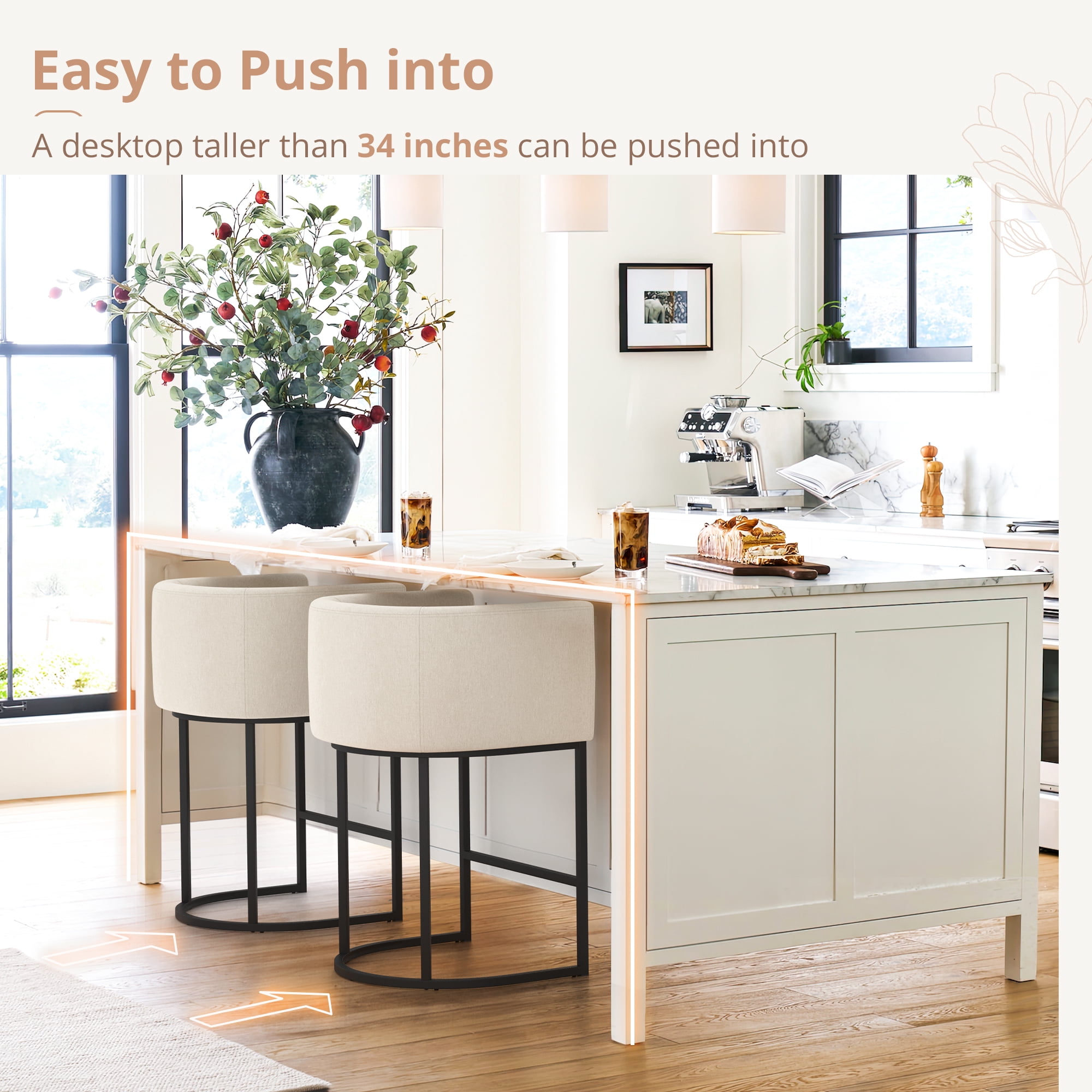 Dycanpo 27" H Modern Bar Stools Set of 4 with Back and Arms, for Home Kitchen, Linen Color