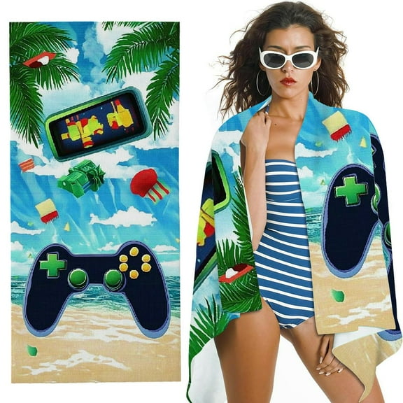 BANET Green Video Game Theme Beach Towel, Quick-Drying, Soft and Lightweight 30x60in