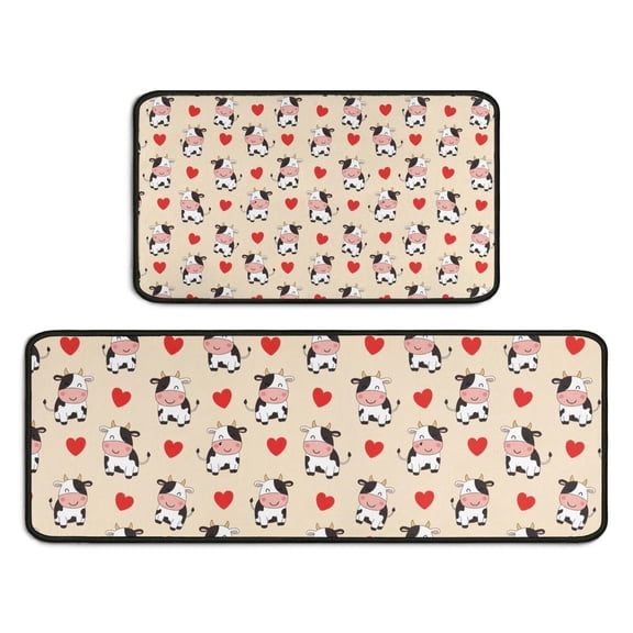Beige Cow Heart Pattern Kitchen Rugs Sets Of 2,Anti Fatigue Kitchen Mat Rugs Non Slip Washable,Decorative Kitchen Floor Mats for Kitchen,Sink,Laundry,17"X30" 17"X47"