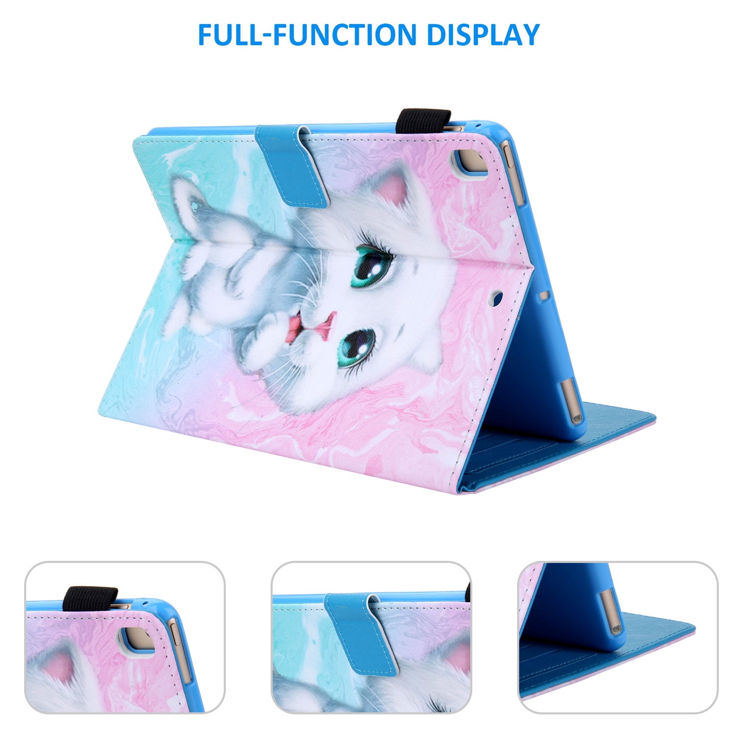 Allytech iPad 10.2 7th Generation Cases Covers, PU Leather Folio Flip Kickstand Auto Sleep Wake Protection Scratch Resistant Cards Slots Pencil Holder Case Cover for Apple iPad 10.2", White Cat