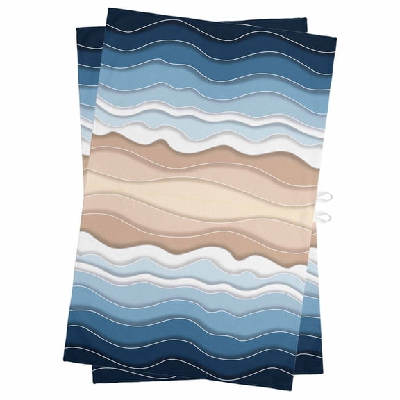Navy Blue Ombre Stripe Kitchen Towels Set of 2, Water Absorbent Dish Towel, Abstract Summer Beach Coastal Decorative Hand Towels - Quick Drying Cloth for Cooking Baking, 18x28 Inch