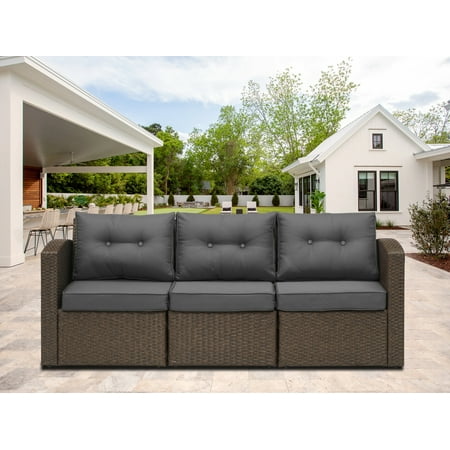 Superjoe Patio Furniture Wicker Sofa 3 Pcs Aluminum Frame Outdoor Couch with Brown and Gray