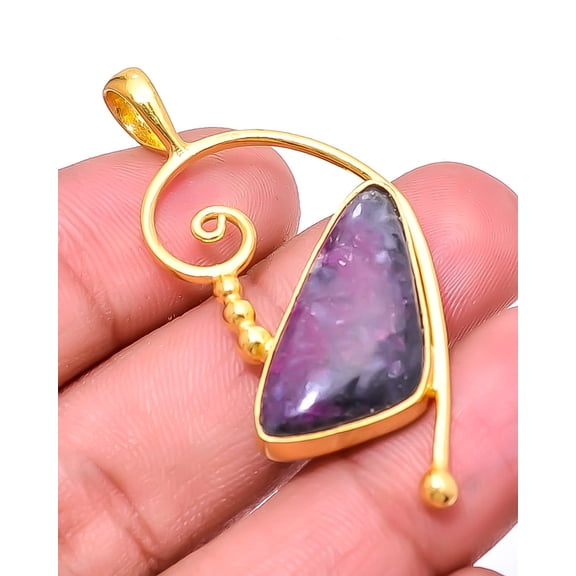 Ruby With Hornblende Gold Plated 925 Sterling Silver Pendant 1.95" P30, New Year Sale, Valentin's Day Gift