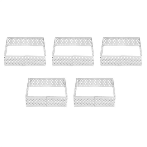 Anillo Perforado para Tartas Moldes para Tartaletas de Acero Inoxidable Forma Cuadrada Molde para Tartas CíRculo Herramienta para Hornear Pasteles Franceses, Paquete de 5