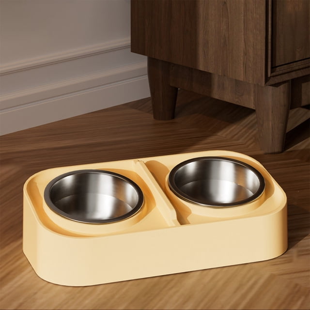 Comedero elevado para mascotas con cuencos de acero inoxidable - antideslizante, diseño inclinado para soporte del cuello, juego de comida y cuencos de agua fáciles de limpiar para perros o gatos
