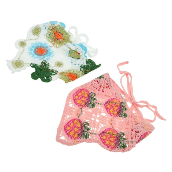 Unique Bargains 2 Pcs Triangle Bandana Knitted Turban Crochet Hair Scarf for Women Pink Blue Green White