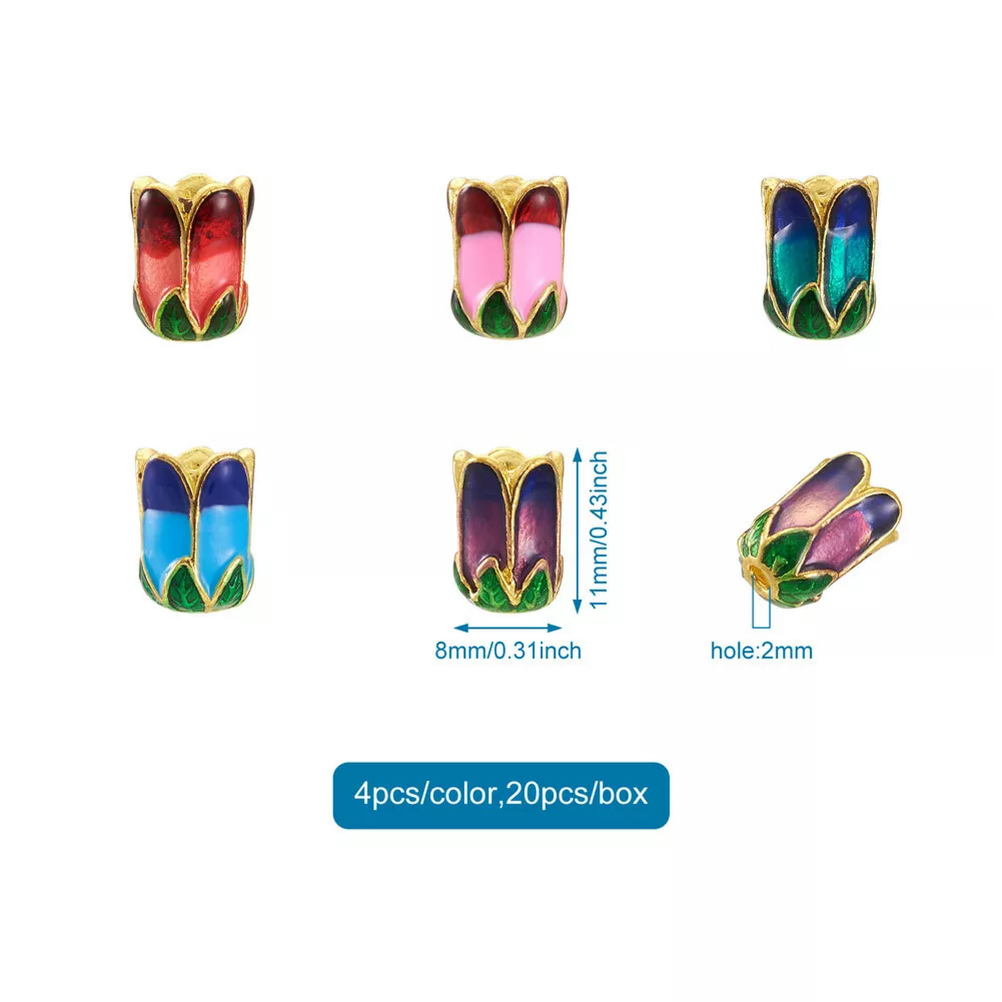 U8MO 20pc 5 Color 5-Petal Flower Alloy Enamel Bead Caps Loose Spacer Bead Cone 11x8mm