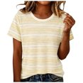 thumbnail image 2 of ClodeEU Women's Crew Neck Short Sleeve Striped T-Shirt,Slim Casual Summer Tee Top Yellow,Women's Plus L, 2 of 5