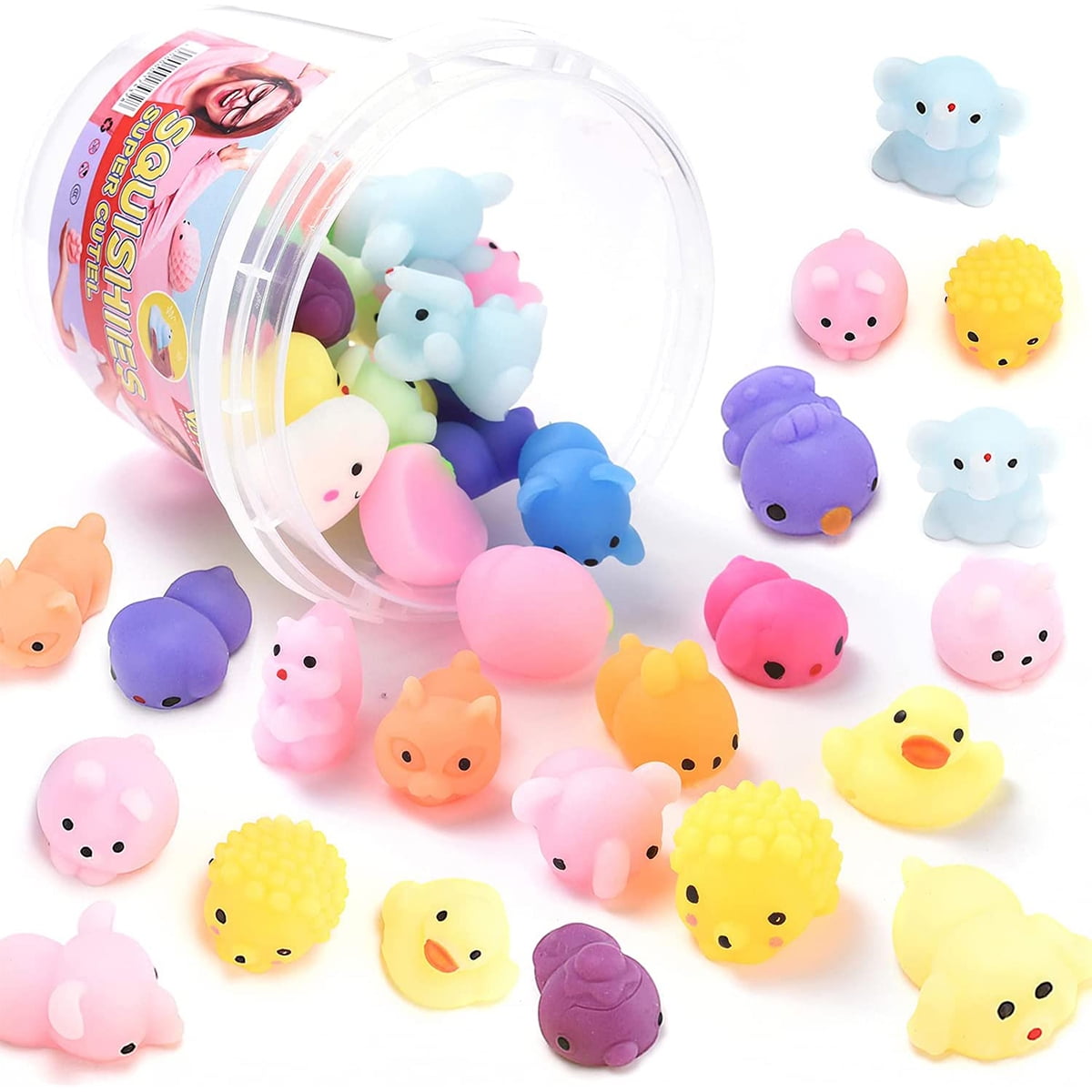 BUTORY 36Pcs Mochi Squishy Toys Mini Stuff for Kids Small Animals Fidget  Toys Christmas Gift with Clear Box Mini Kawaii squishies Mochi Stress  Reliever Anxiety Toys 