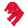 thumbnail image 1 of Xingqing 2PCS Infant Toddler Baby Girls Pajamas Long Sleeve Solid Color Lapel Ruffle Buttons Tops Pants, 1 of 8