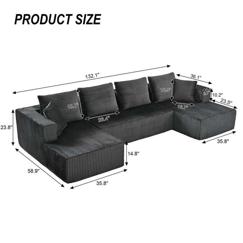 U-Shaped Modular Sectional Sofa with Double Chaise, 132.1'' Oversized Corduroy Sofa Couch with Deep Seat for Living Room Apartment