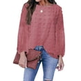 thumbnail image 1 of Audvoi Womens Boat Neck Long Sleeve Chiffon Blouse Swiss Dot Shirt, 1 of 3