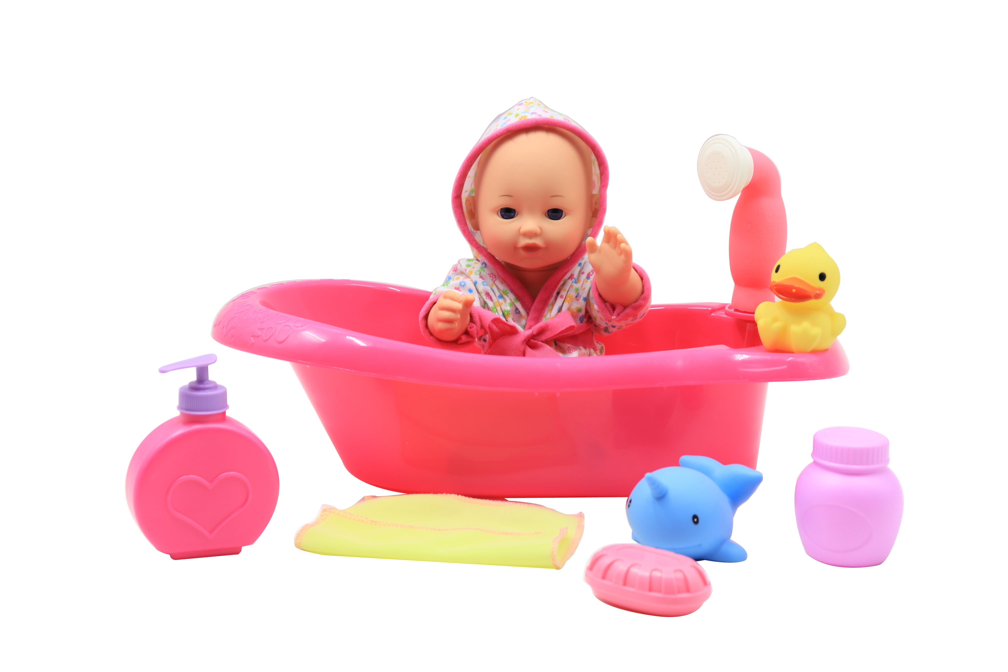 5x Baby Doll in Bath Tub with Duck Shower Accessory Set Kid Pretend Play Toy GU 