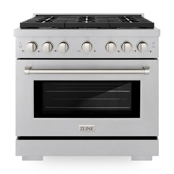 ZLINE 36 in. 5.2 cu. ft. Paramount Dual Fuel Range with Gas Cooktop and Electric Convection Oven in DuraSnow Stainless Steel with 6 Brass Burners (SDRS-BR-36)