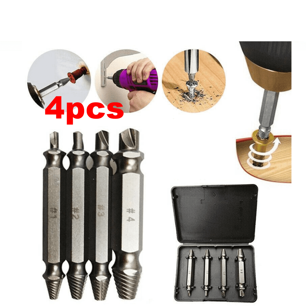 Speed Out 4 PCS Screw Extractor Tool Set Drill Bits Broken Damaged Bolt Remover 