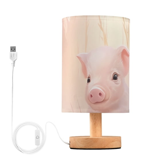 Piggies Pig Wheet Table Lamp USB Bedside Desk Nightstand Lamp Printed Gifts Small Lamp Wood Base for Bedroom Living Room Kids Room College Dorm