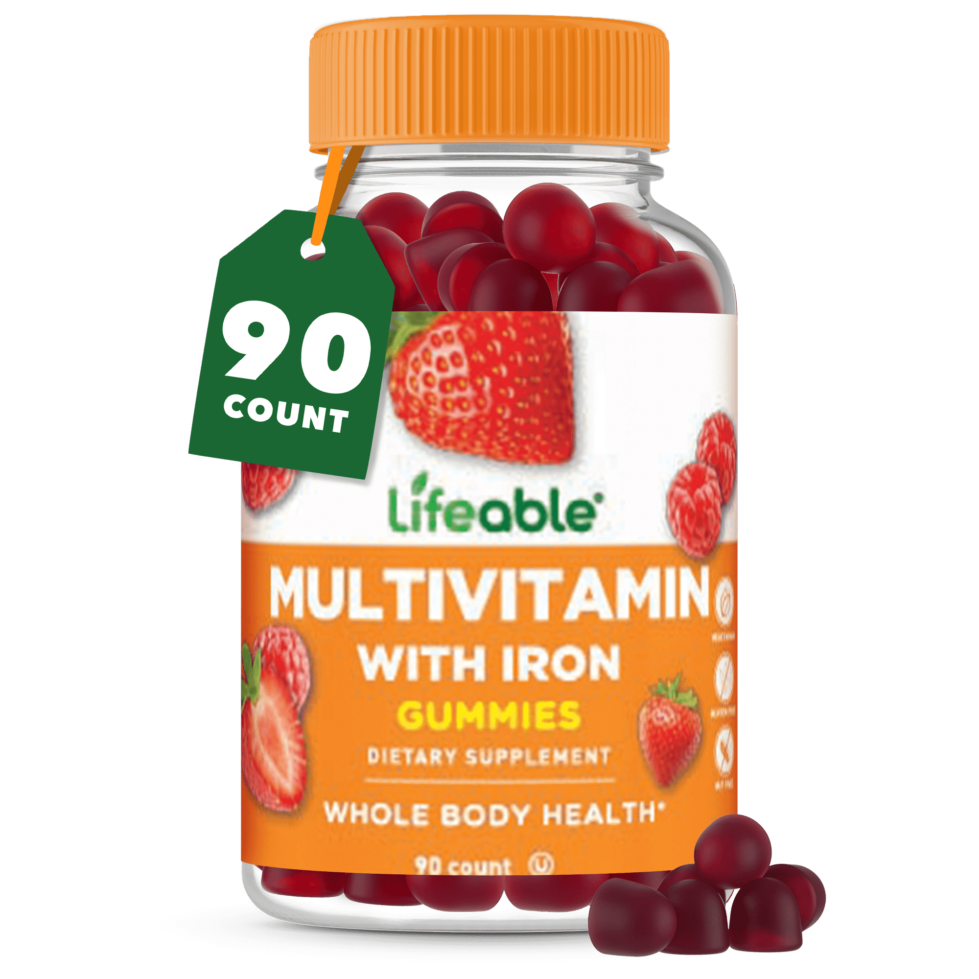 Multivitamin with Iron for Adult | 13 Essential Vitamins And Minerals for Men and Women | Great Tasting Naturally Sourced Berry Flavor | Vegetarian non-GMO | 90 Gummies | Lifeable