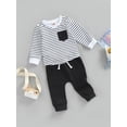 thumbnail image 4 of Douhoow Toddler Boy 2 Piece Outfit Long Sleeve Striped Sweatshirt Drawstring Pants Fall Clothes, 4 of 9