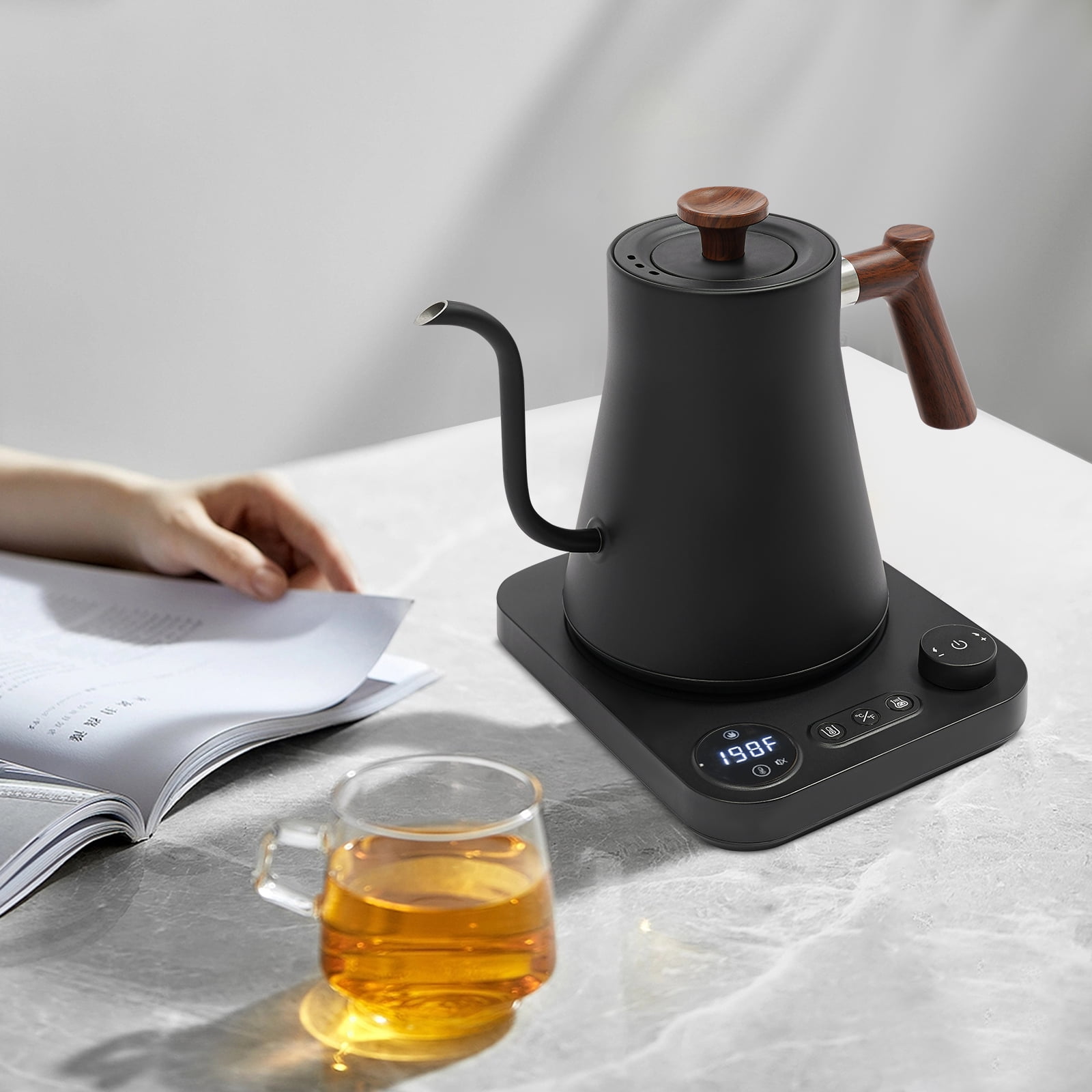 Electric Gooseneck Kettle, 0.9L 1200W 304 Stainless Steel, ±1°F Precise Temp Control (104-212°F), 24H Keep Warm, Ideal for Coffee/Tea Brewing, Home & Coffee Shops