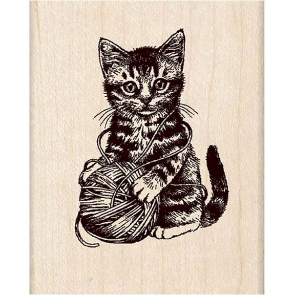Inkadinkado Kitty and Yarn Mounted Rubber Stamp for Card Making and Scrapbooking, 2'' x 2.5''