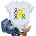 thumbnail image 4 of UANWENN T-Shirts Décontractés pour Femmes avec Imprimé Ruban de Sensibilisation au Cancer, Manches Courtes, Col Rond, Style de Base pour le Quotidien, Chandails Athlétiques, Paquet Femmes, T-Shirts pour Femmes, Hauts de Couleur Unie pour Femmes, Court, 4 of 5