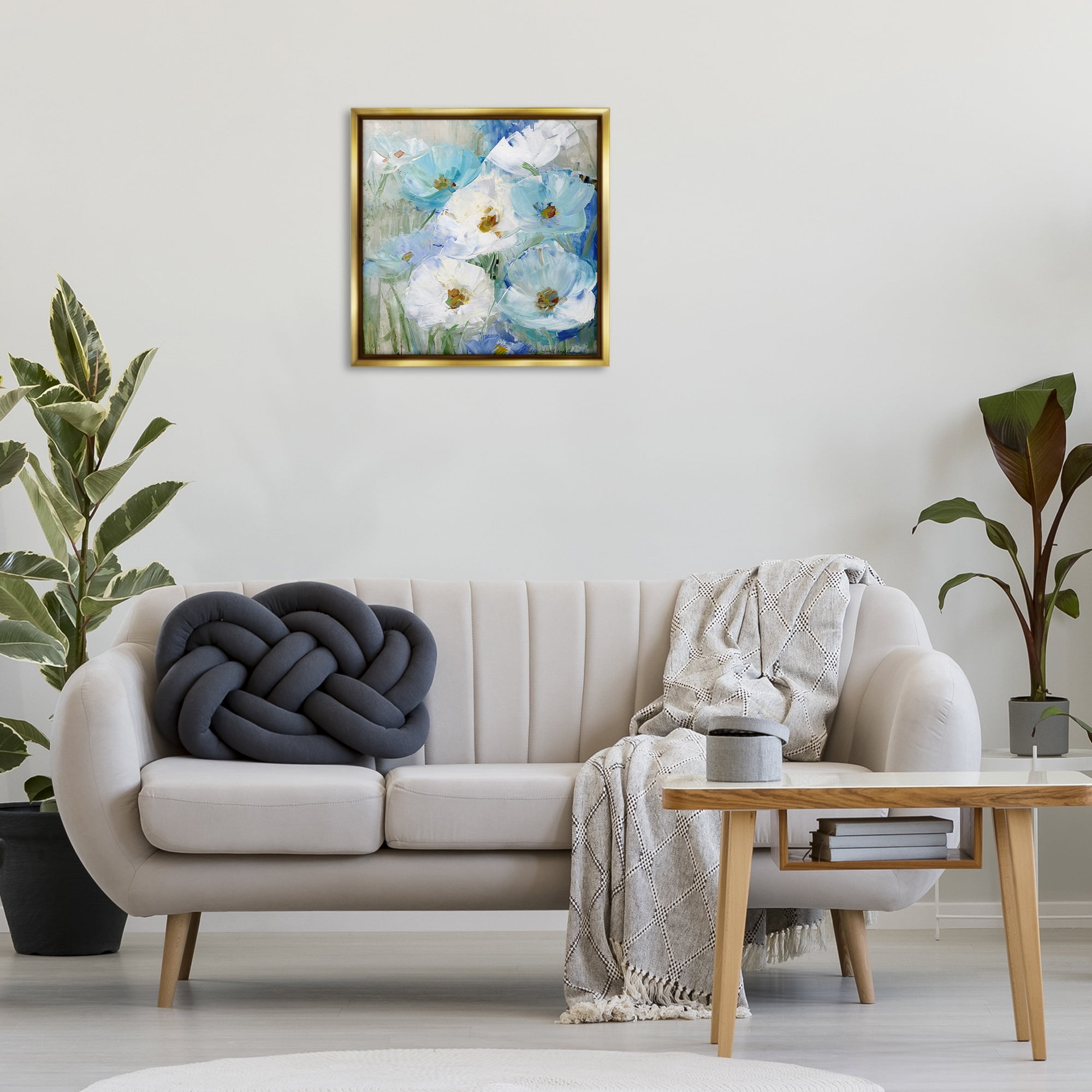 Stupell Industries Blue Spring Poppies Plants & Flowers Painting Gold Floater Framed Canvas Art Print Wall Art, 25 x 25