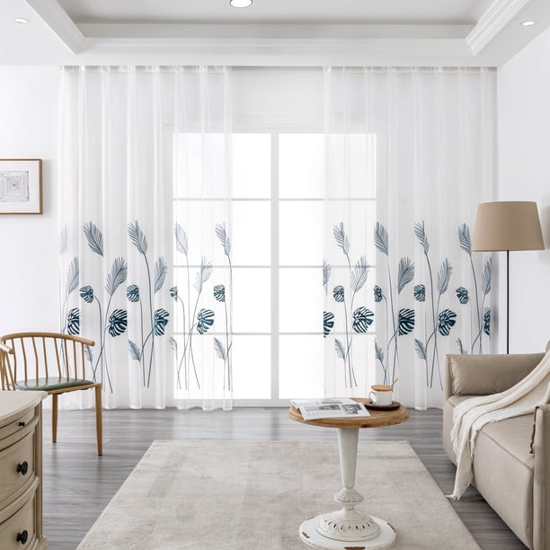 1 pieza de cortinas de gasa gris de 100x200 cm con ojales, cortina de ventana corta, bordado de nido, cortinas transparentes para interiores, decoración de tamizado para sala de estar moderna, cocina TUNC Sencillez