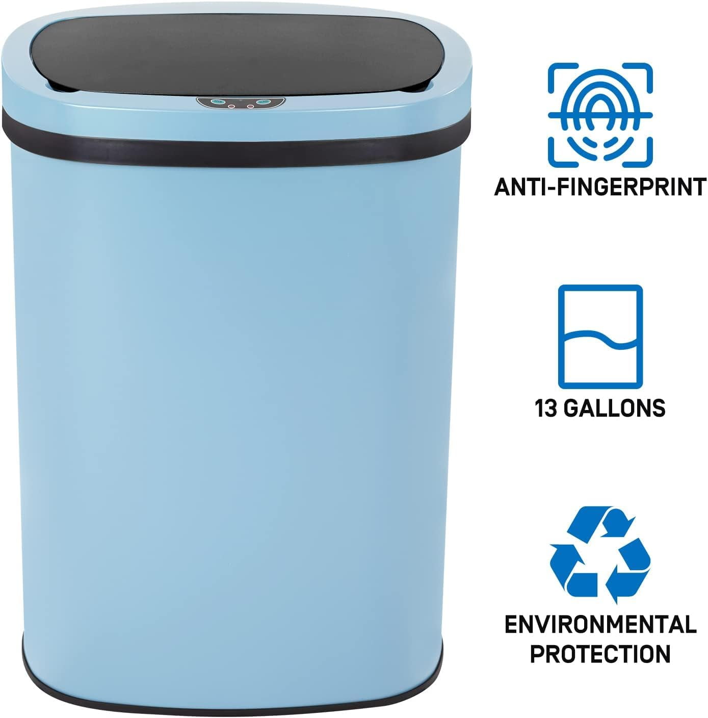 BIQWBIC 13 Gallon Automatic Trash Can, Touchless Stainless Steel Kitchen Garbage Can, Blue