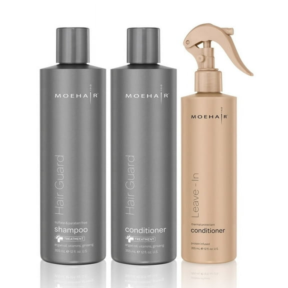 Moehair TRIO Hair Guard Frizz Control Adult Shampoo, Conditioner and Leave-in Conditioner 3 Piece Set with Floral Scent