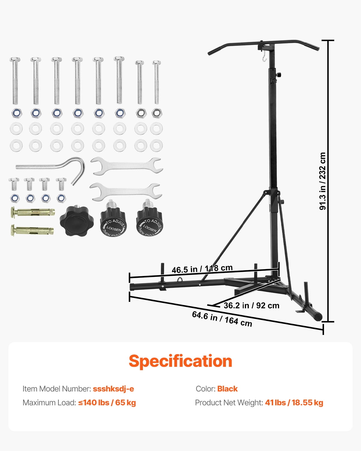 VEVOR 2 in 1 Punching Bag Stand, Steel Heavy Duty Workout Equipment, Adjustable Height Boxing Punching Bag Stand with Pull Up Bar,Freestanding Sandbag Rack,Holds Up to 140 lbs, for Home Gym Fitness