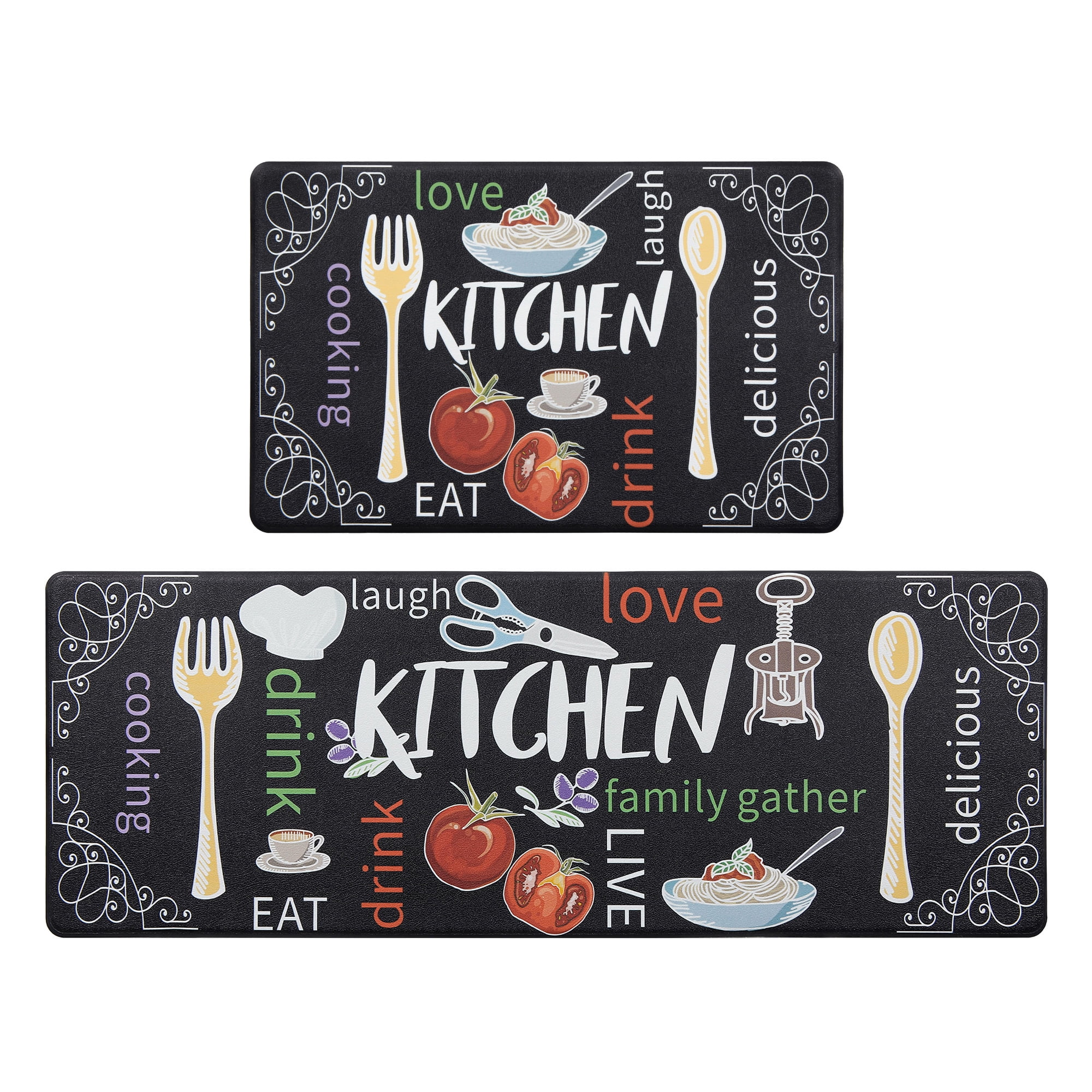 Findosom Anti Fatigue Kitchen Rug Mats Set of 2 Kitchen Runner Rug Waterproof Non-Slip 0.4" Thickness Comfort Standing Mat 18"x30"+18"x47" Colorful