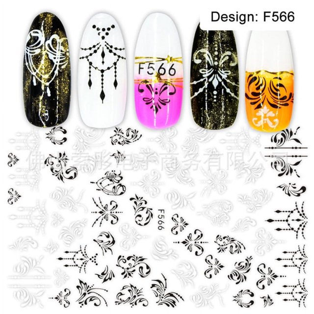 Pegatinas para decoración de uñas, colección en blanco y negro francés, encaje, hojas de arce, patrón de flores vintage, pegatinas para uñas