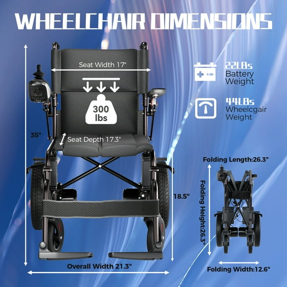 Edcsi Electric Wheelchair Lightweight Folding Wheelchair for Adults Seniors Black, 12 Miles Range
