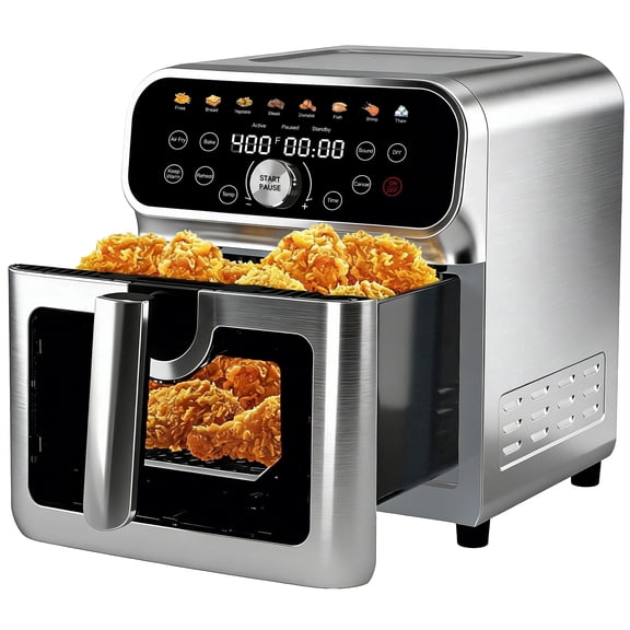 WHALL 6QT Air Fryer with Visual Window, 8 Preset Menus & 360° Rapid Air Circulation for Healthy Oil-Less Cooking,Exterior: Stainless Steel