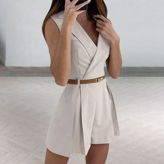 Women's Fashionable Spring And Summer Temperament Commuting V Neck Can Tie Belt Jumpsuit Womens Casual Jumpsuit Tube Rompers for Women Denim Pantsuit for Women Prom Jumpsuits And Rompers for Juniors