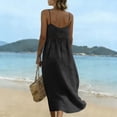 thumbnail image 7 of fheaev Women's Maxi Dress Linen Spaghetti Strap V Neck Lace Trim Sleeveless for Beach Vacation Black L, 7 of 7